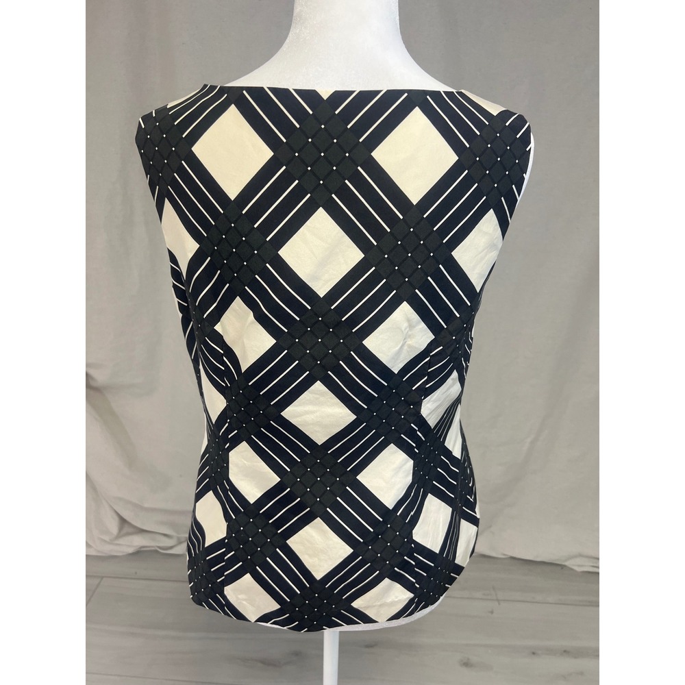 Talbots Petites Silk Top Black Ivory Geometric Sleeveless Blouse Sz 8P Preppy - Picture 4 of 8